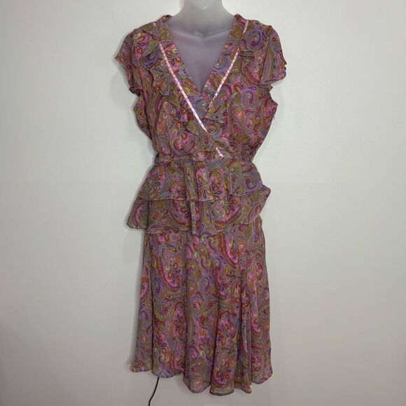 Vintage 90s Y2K Paisley Pink Ruffle Skirt and top set size 14 Petite boho Flowy - Picture 1 of 9